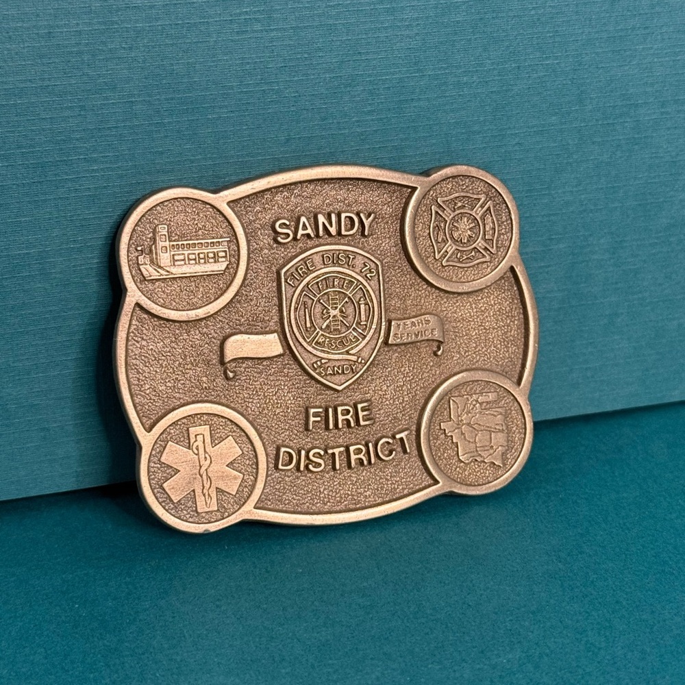 Vintage Sandy Fire District Solid Pewter Belt Buc… - image 1